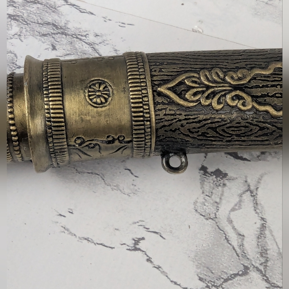 Oriental Looking Knife With Blade Sheath Vintage Marble Looking Handle 9" - Picture 8 of 13